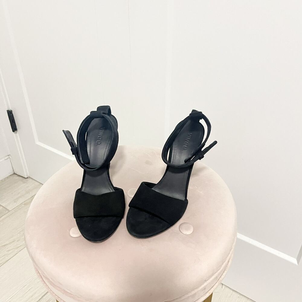Vince Black Suede Ankle Strap Heels Size 9.5